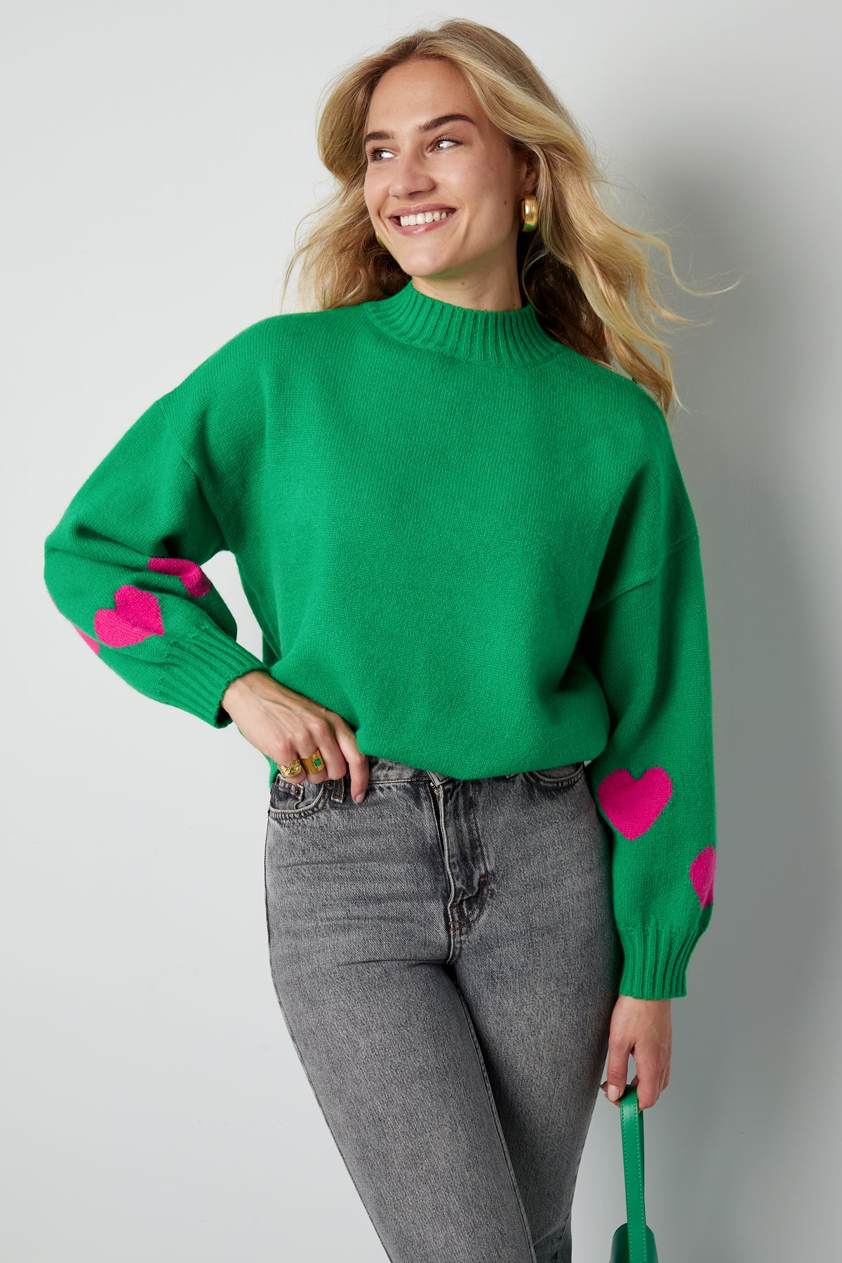 Gebreide Wolmix Vrouwen Oversized Trui Hart Appliqué Ontwerp