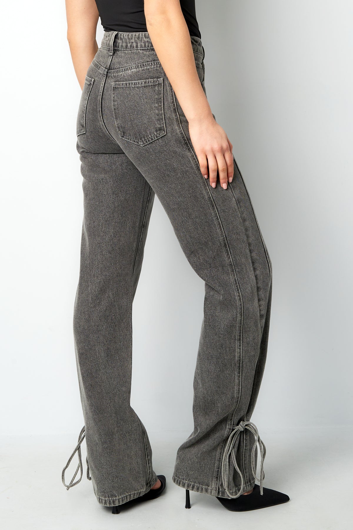 Cotton Woven Vrouwen Rechte Jeans Casual Knopen Detail