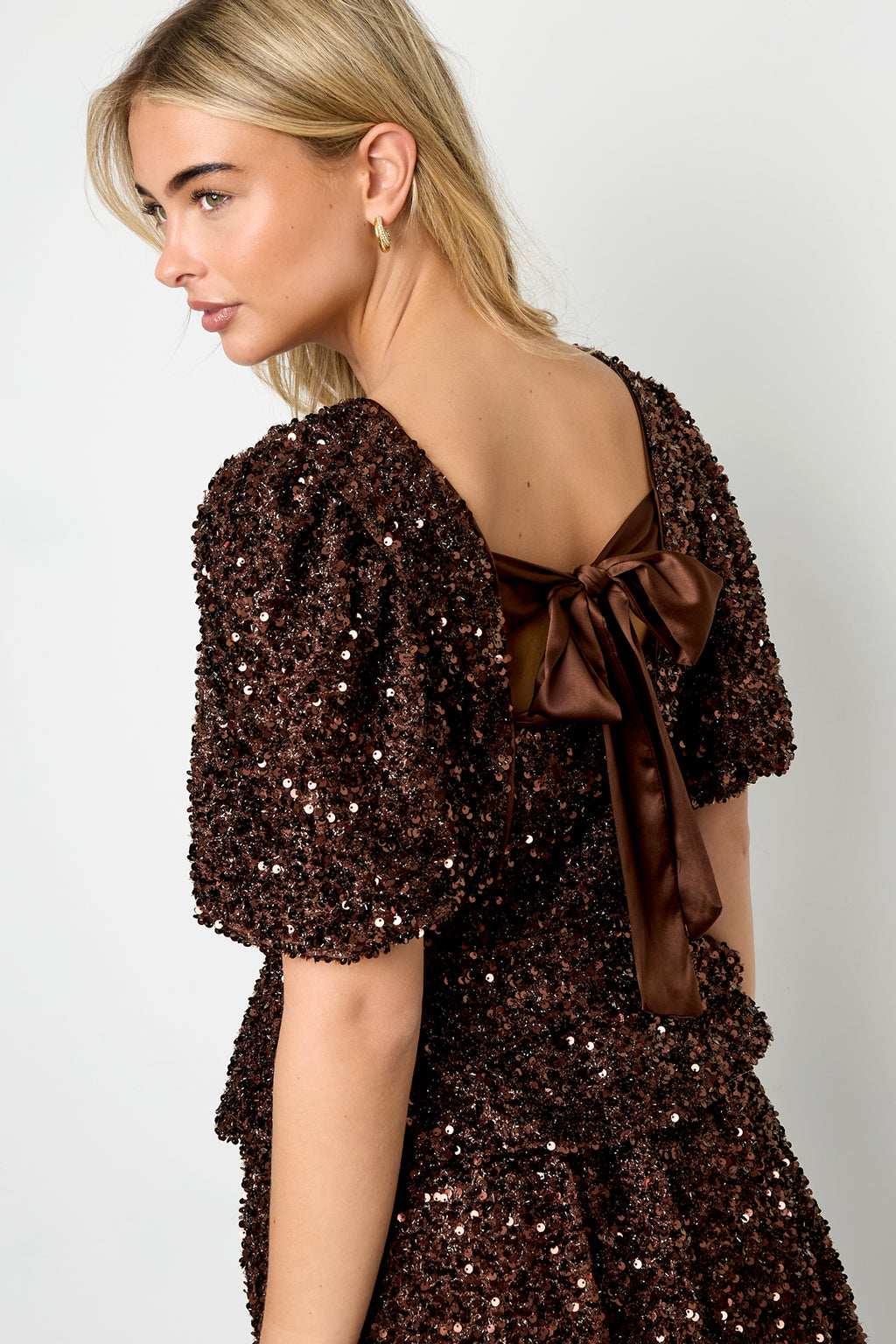 Geweven Polyestervezel Vrouwen Korte Mouwen Tops Elegante Pailletten