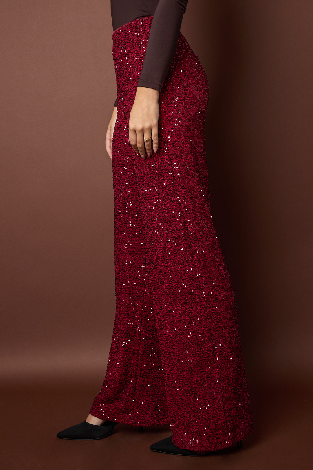 Geweven Polyestervezel Vrouwen Rechte Broeken Elegante Pailletten