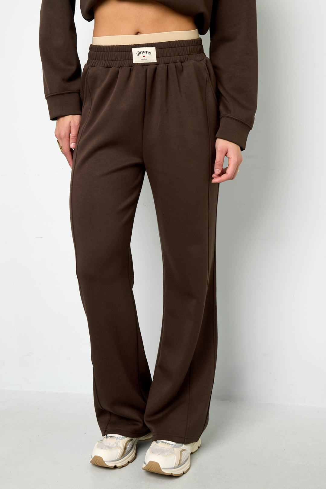 Gebreide Polyestervezel Vrouwen Rechte Broek Sportief Eenvoudige Kleur