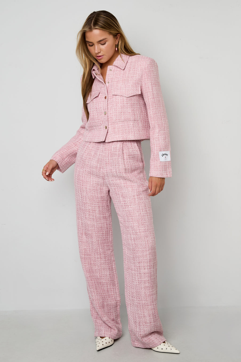 Geweven Polyestervezel Vrouwen Rechte Broeken Elegante Ruitjes Herfst/Winter