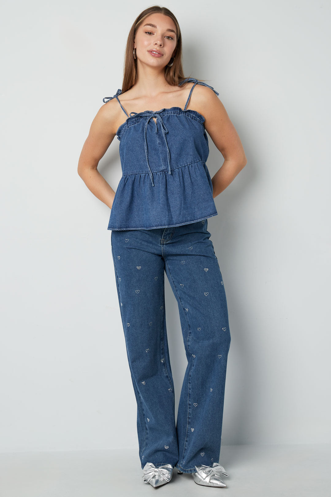 Geweven Denim Vrouwen Casual Top Lente/Zomer Eenvoudige Kleur