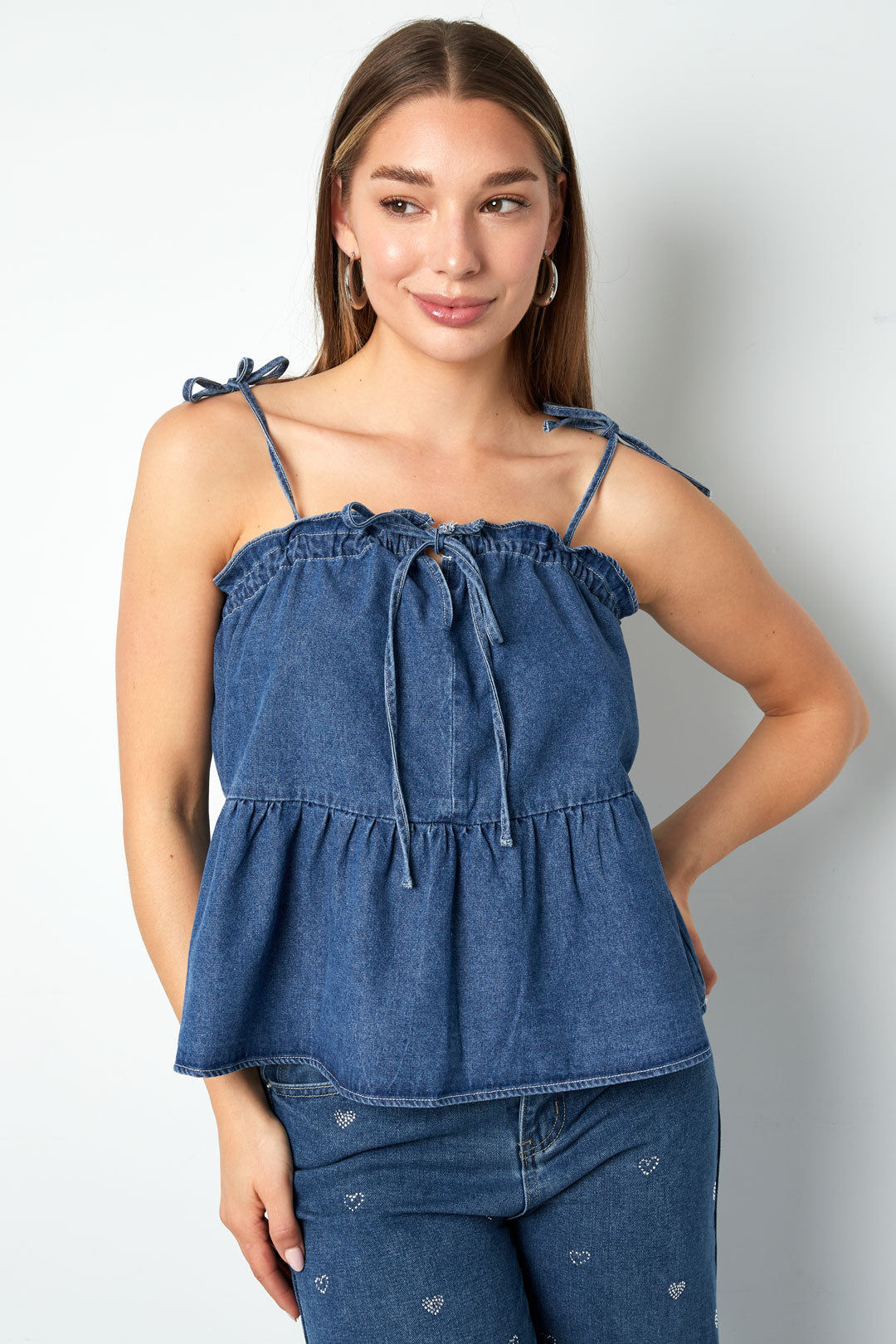 Geweven Denim Vrouwen Casual Top Lente/Zomer Eenvoudige Kleur