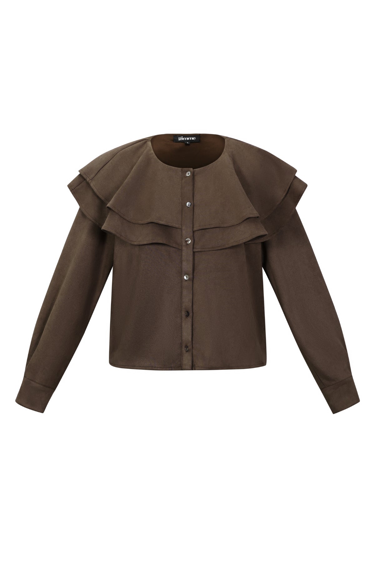 Woven Polyester Fiber Vrouwen Blouse Elegant Ruffle Trim