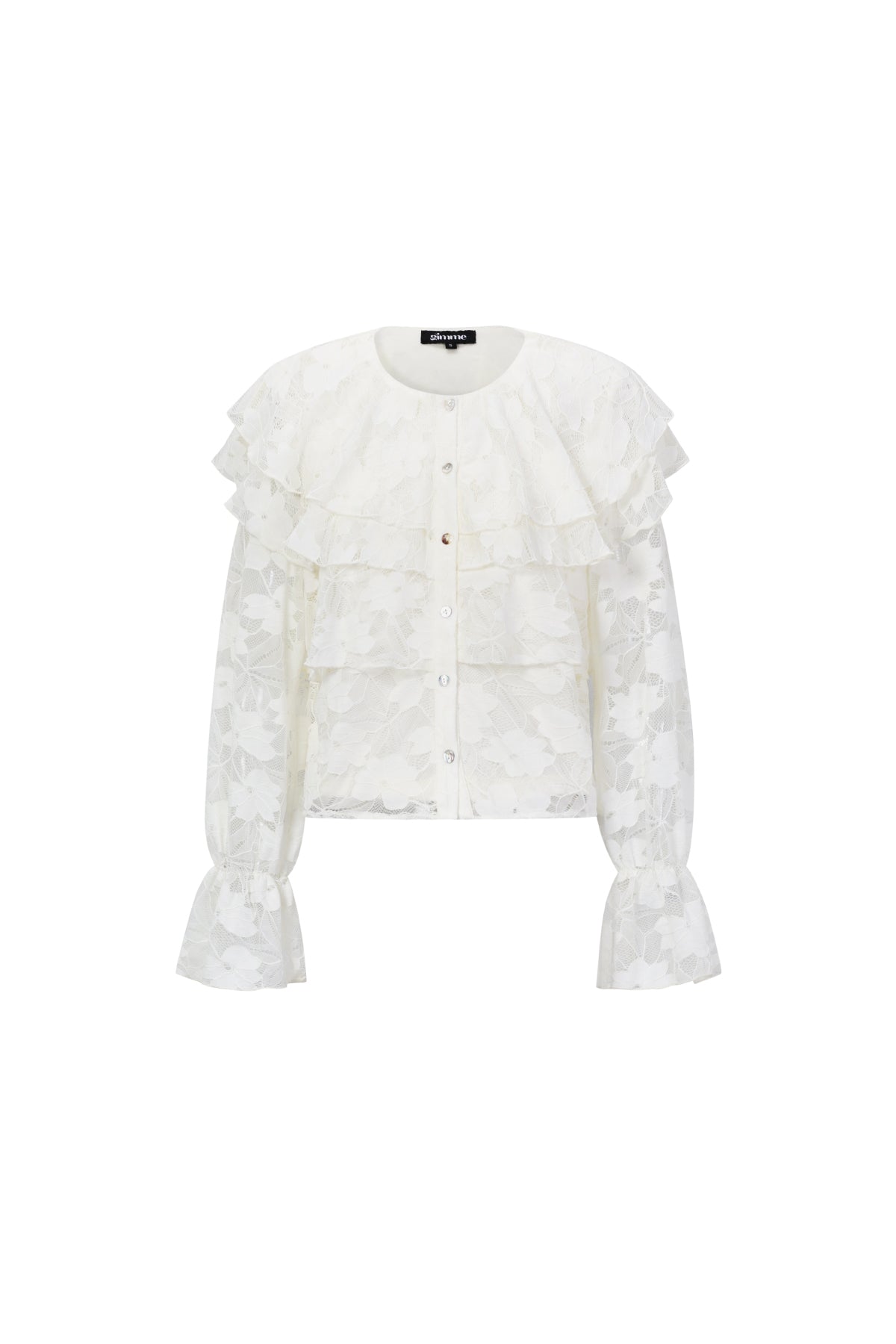 Geweven Polyestervezel Vrouwen Overhemd Elegante Bloemenprint Kantenpaneel